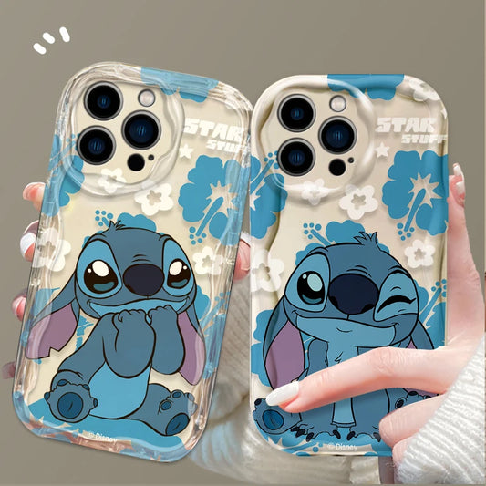 Stitch Angel Fun Cute Clear Wavy Silicone Phone Case For IPhone