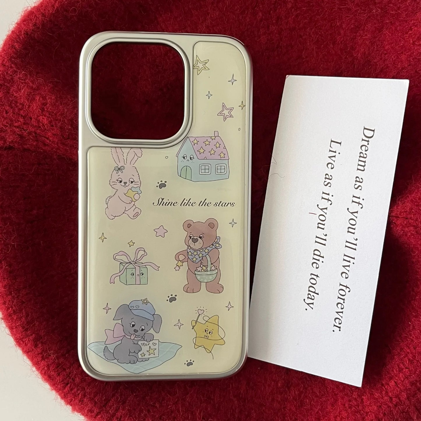 Cute Cartoon Graffiti Rabbit Little Bear House Gift Star Pattern Sliver Edge Protective Case