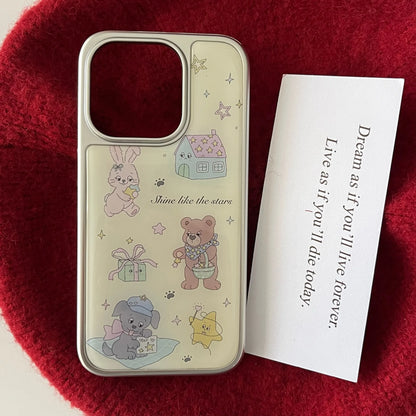 Cute Cartoon Graffiti Rabbit Little Bear House Gift Star Pattern Sliver Edge Protective Case