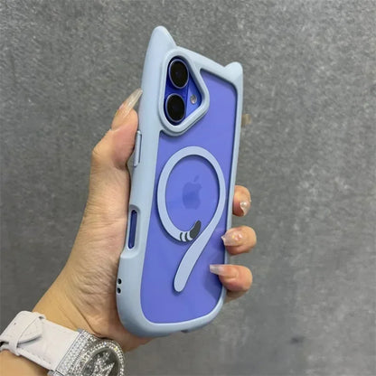Cartoon Cat Ear Magnetic Lanyard Case Wristband Clear Soft Border Cover For iPhone