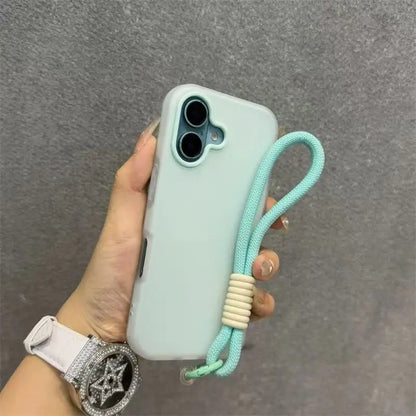 Soft Matte Candy Transparent Phone Case For iPhone Hand Wrist Strap Lanyard Cover