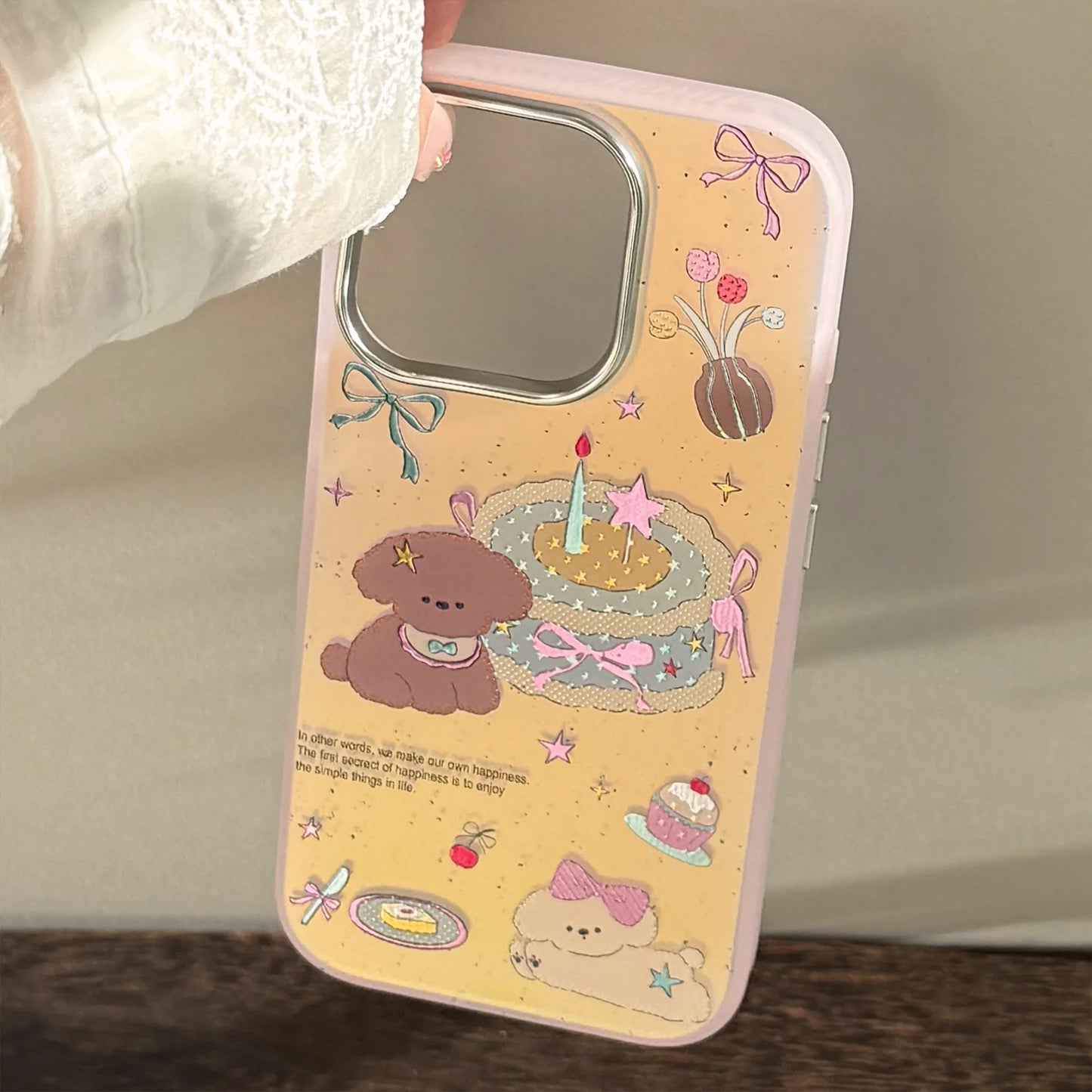 Korean Gilding Laser Cute Cartoon Dessert Cake Puppy Phone Case For iPhone