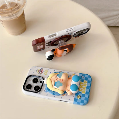 Korean Cute Plaid Pattern Girl Magnetic Phone Case For iPhone