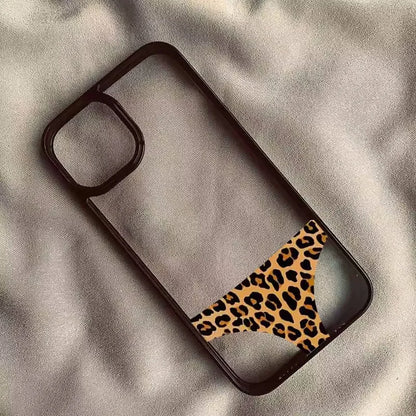 Funny Aesthetic Leopard Print Clear Phone Case For iPhone Black Frame Shockproof Protective Cover