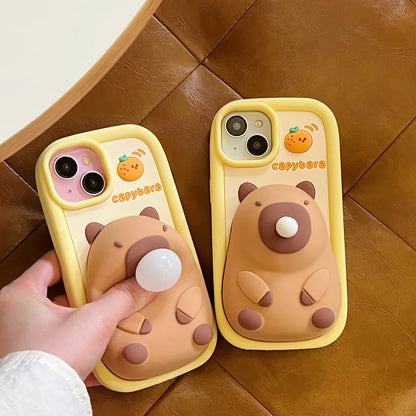 Unzipped Cute Cartoon Blowing Bubble Capybara  Soft Silicone Phone Case Back Cover For  iPhone