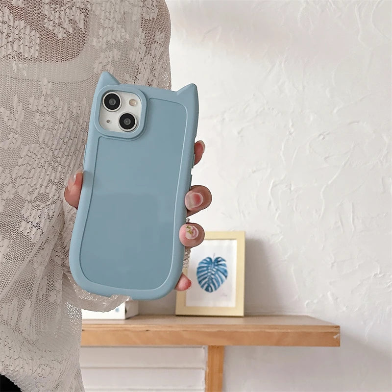 Cute 3D Kitten Cats Ear Solid Color Phone Case