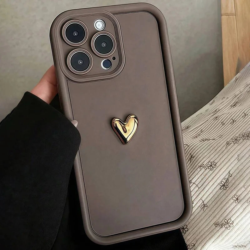 Cute Luxury 3D Golden Heart Soft Protective Phone Case For iPhone