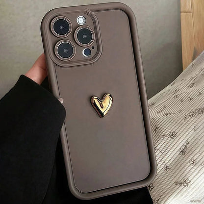 Cute Luxury 3D Golden Heart Soft Protective Phone Case For iPhone