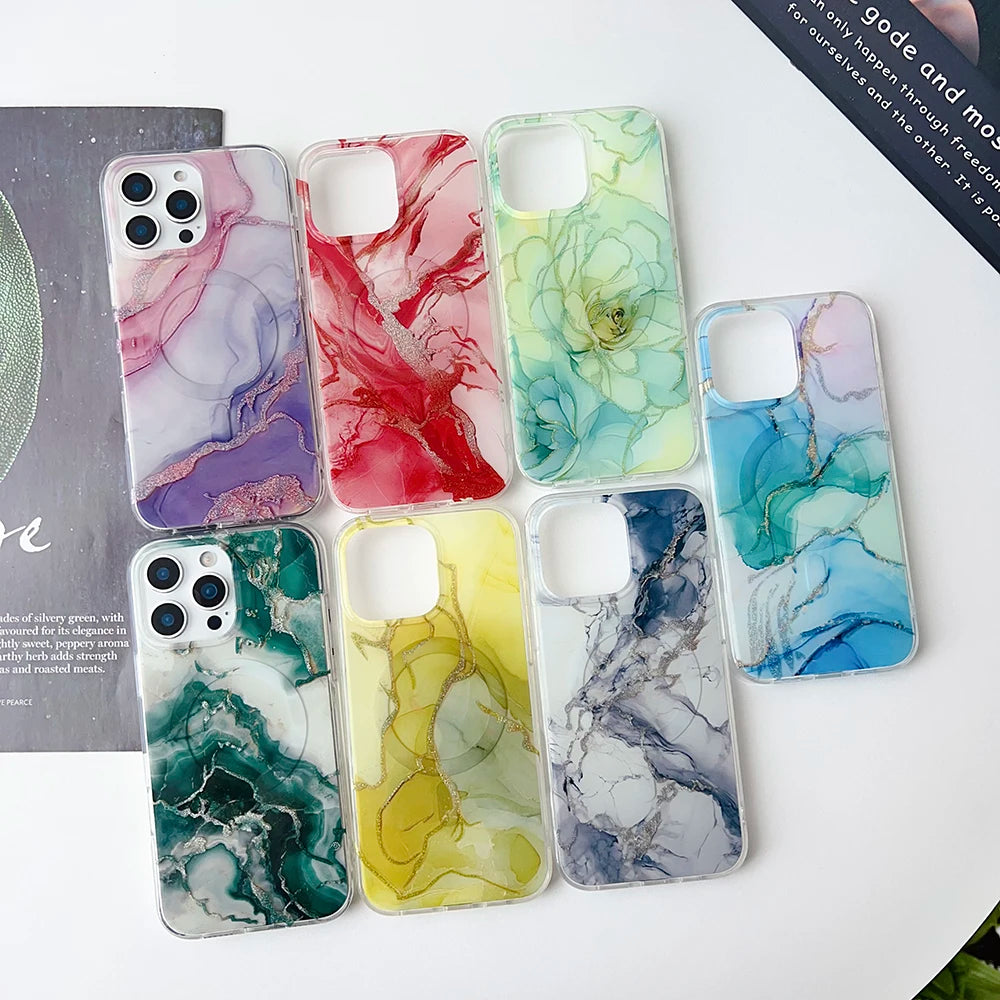 Marble Pattern Wireless-Charging Magnetic Protective Case