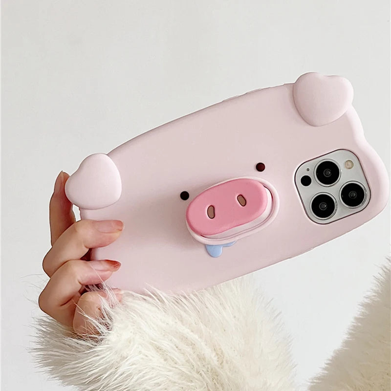Fun 3D Pink Saliva Pig Nose Invisible Bracket Case For iPhone