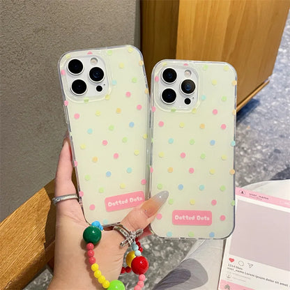 Korea Colorful Polka Dot Phone Case With Chain Bracelet For iPhone