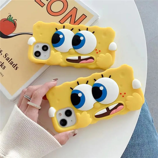 3D Cute Cartoon Big Eyes Spongebob Phone Case For iPhone