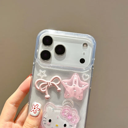 Sanrio Hello Kitty 3D Cute Cartoon bling bling Glitter Transparent Phone Case For iPhone
