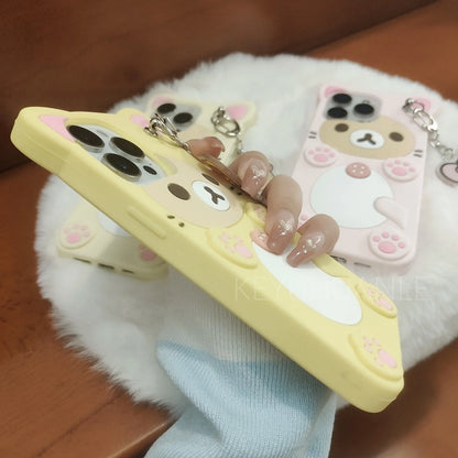 Cute Cartoon 3D Rilakkuma Phone Case For iPhone Key Chain Pendant Cover