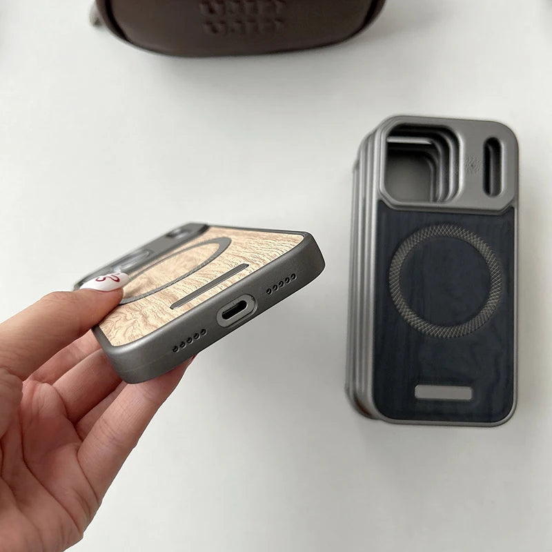 MagSafe Wood Grain Armor iPhone Case – Magnetic Wireless Charging