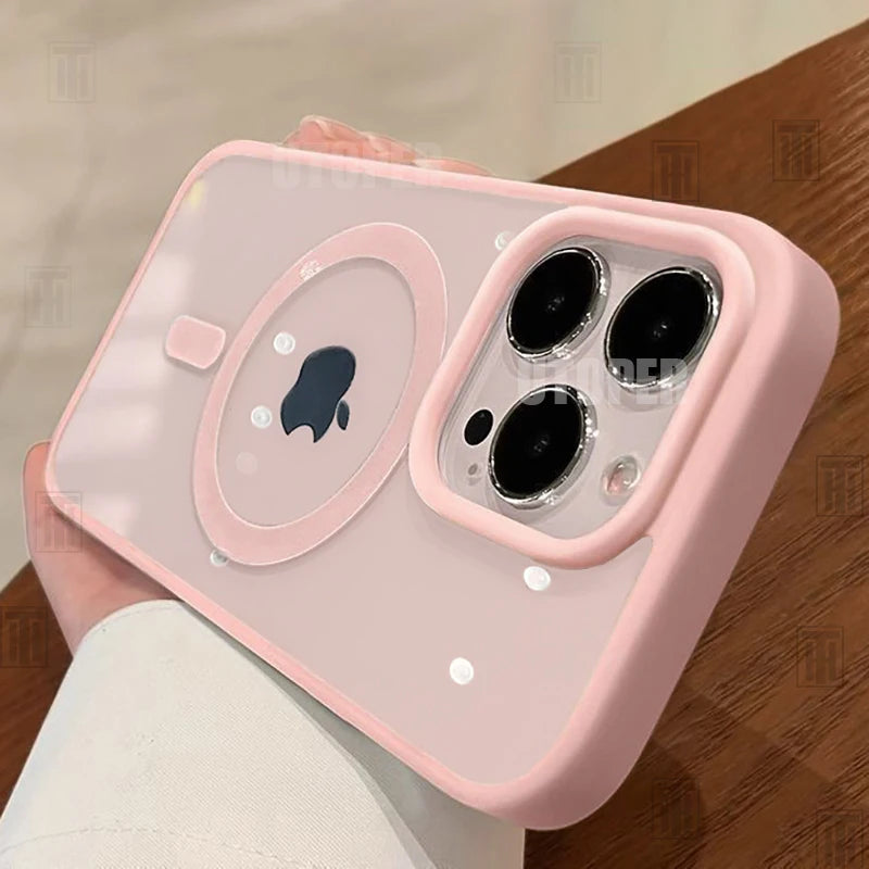 Pink Transparent MagSafe iPhone Case – Hard Shockproof