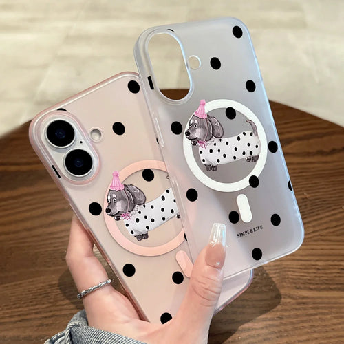Dot Dachshund Letter Print Wireless Charging Phone Case For Magsafe iPhone