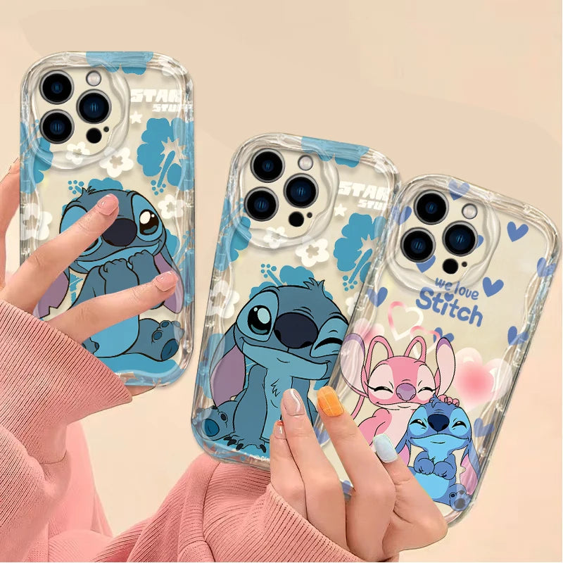 Stitch Angel Fun Cute Clear Wavy Silicone Phone Case For IPhone