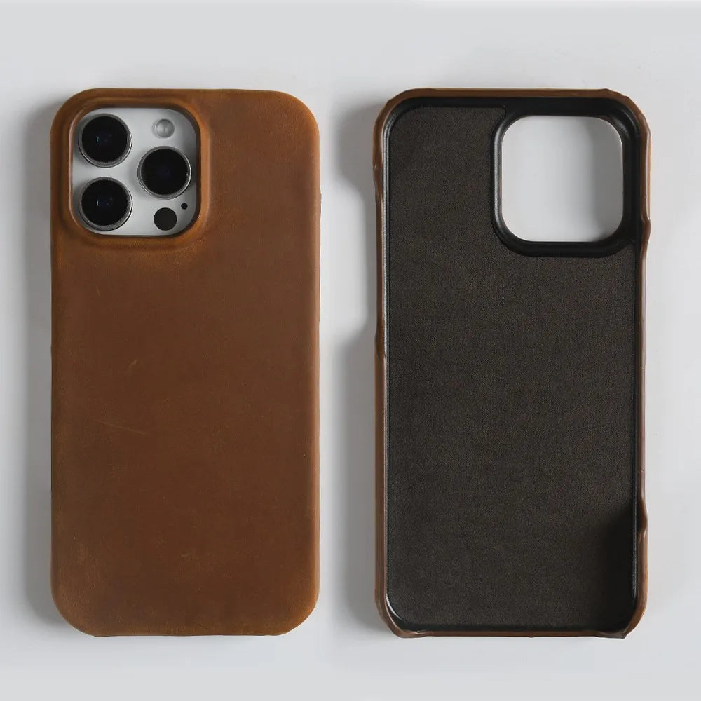 Classic Durable Crazy House Pattern Genuine Leather Phone Case For Iphone