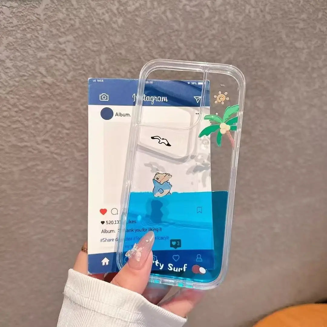 Coconut Tree Surfing Shark Line Dog Phone Case