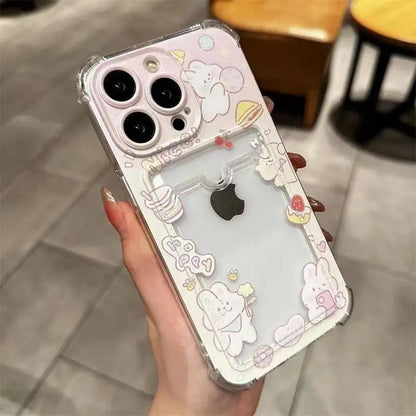 INS Korean Cute Pink Rabbit Card Slot Bag Holder Phone Case For iPhone