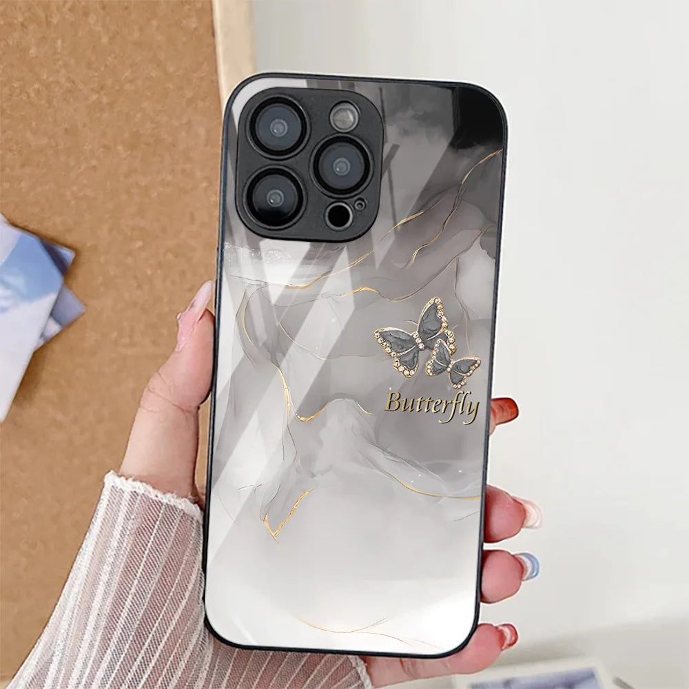 Marble Pattern Butterfly Phone Case For iPhone