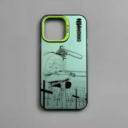 Anime Chainsaw Man iPhone Case – Multicolor Metallic Matte Finish