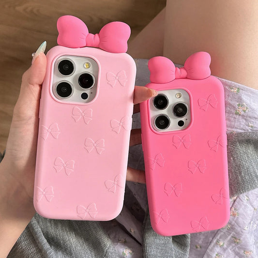 Cute Bowknot Cartoon Tie Silicone Phone Case