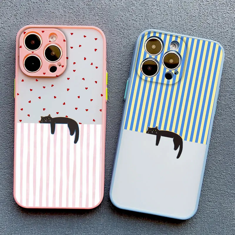 Artistic Black Cat Striped Pattern Phone Case For iPhone