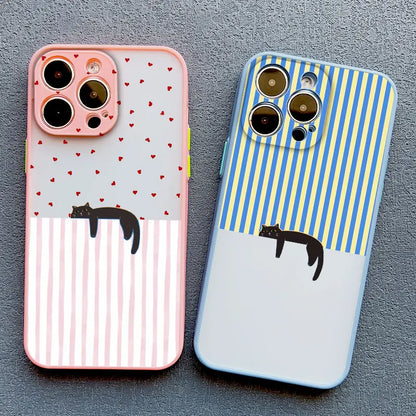 Artistic Black Cat Striped Pattern Phone Case For iPhone