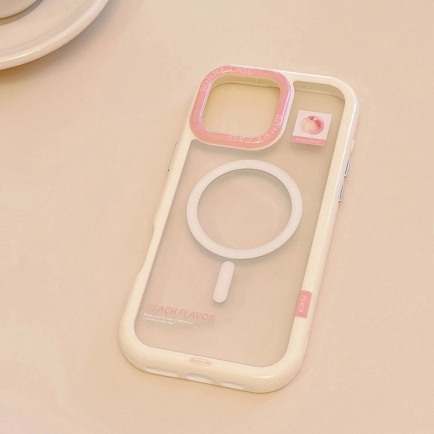 Korean Cute Peach Holder Magsafe Magnetic Clear Phone Case For iPhone