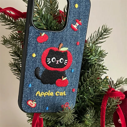 Embroidered Kitten Denim Phone Case