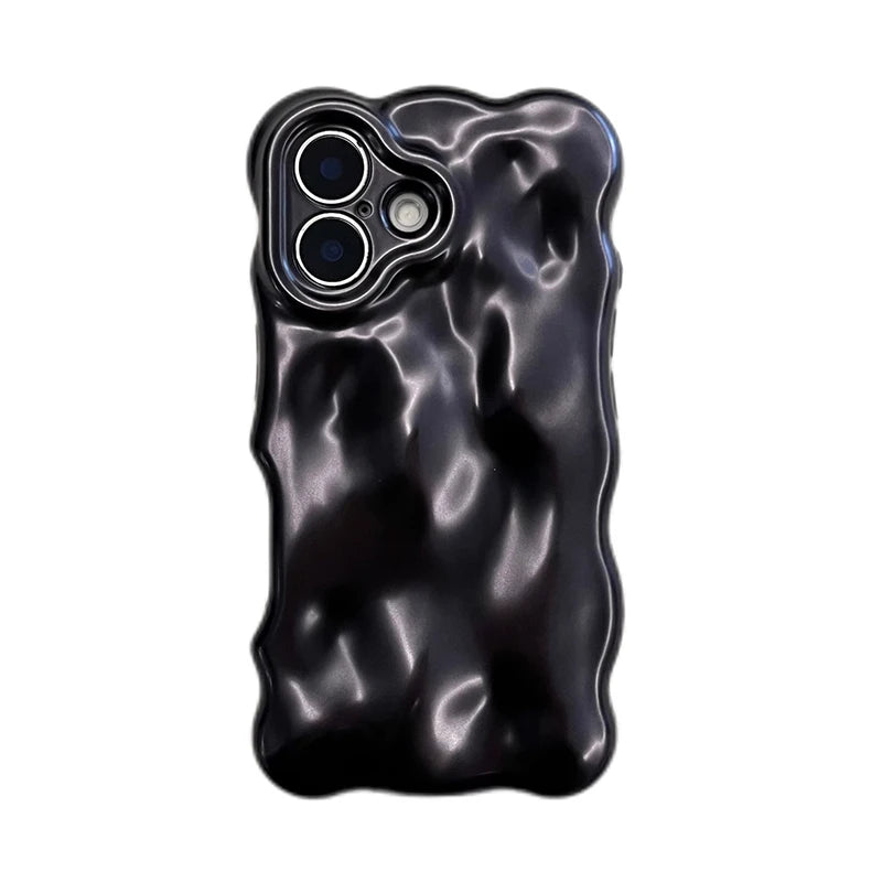 Stylish Matte Black 3D Curly Wave Texture Back Cover Case For iPhone