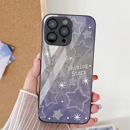Cute Cat Phone Case For iPhone  Tempered Glass Shockproof Cover