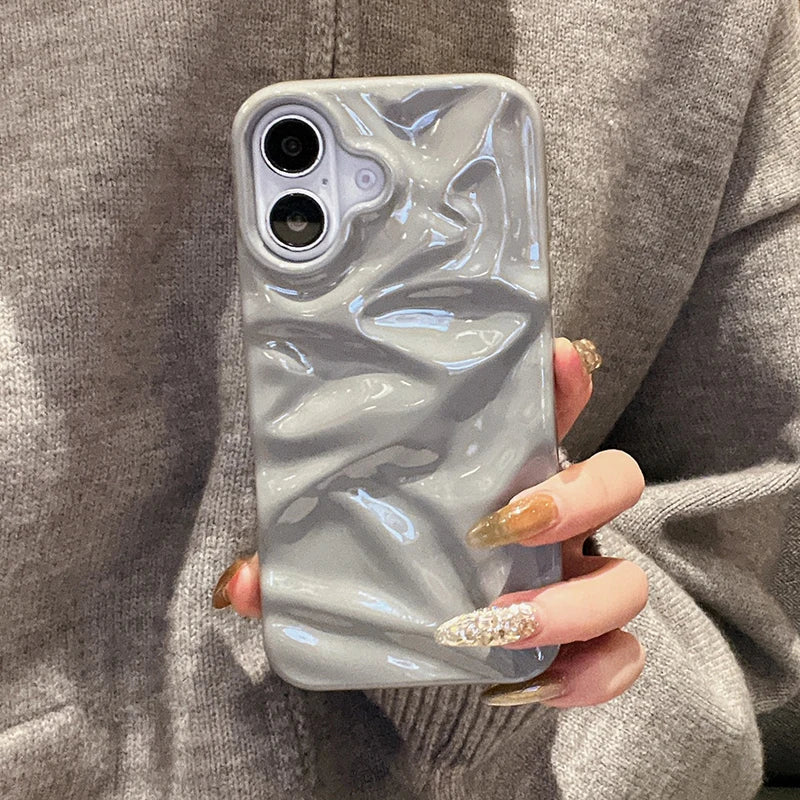 Simple Fashion Glossy Grey 3D Folds Texture Phone Case
