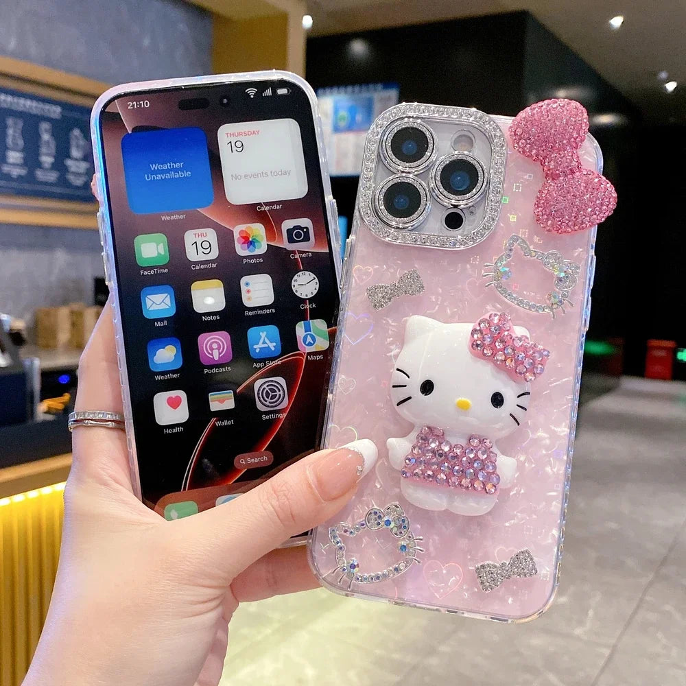 3D Cute Cartoon Glitter iPhone Case with Sparkle Design
