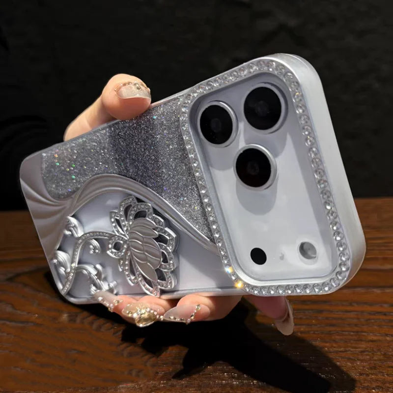 Glitter Flower Cover Funda For iPhone Shiny Soft Shockrof Case
