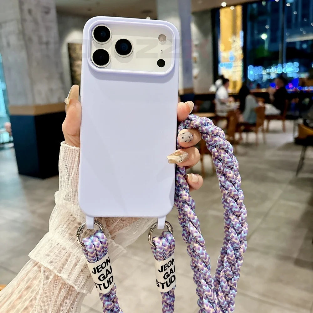 For iPhone Lanyard Case Crossbody Knit Lanyard Candy Soft Phone Cover iPhone