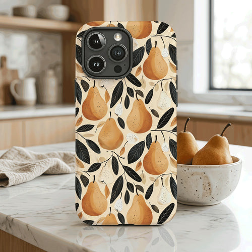 Illustrated Pear Dark Leaf Botanical Magnetic Phone Case For iPhone