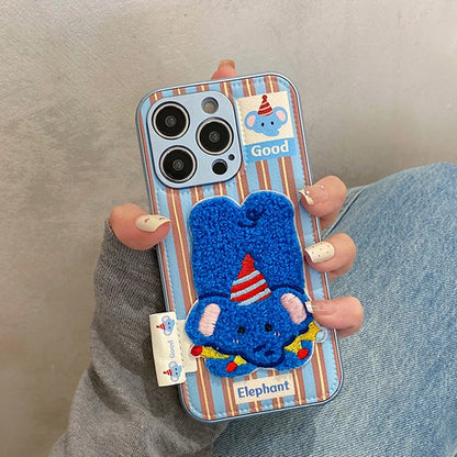 Cartoon Cute 3D Plush Elephant Puppy Drum Bag Leather Phone Case