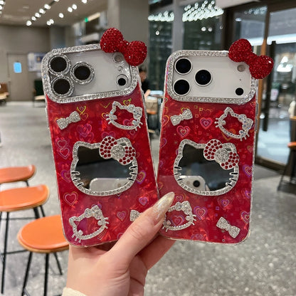 Sanrio Hello Kitty Bling Glitter Makeup Mirror Phone Case For iPhone 3D Cute Cartoon Hard Cover