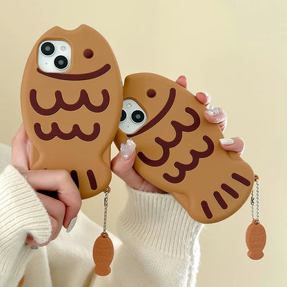 Cute Cartoon Animal 3D Taiyaki Fish Silicone Phone Case For iPhone
