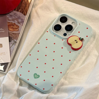 Korean Cute 3D Cartoon Apple Slices Red Polka Dot Soft Phone Case For iPhone