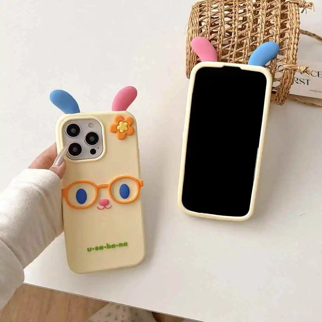 Kawaii 3D Cartoon Glasses Flower Rabbit Soft Silicone Phone Case For iPhone