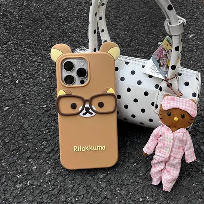 Cute 3D Cartoon Glasses Rilakkuma Bear Phone Case