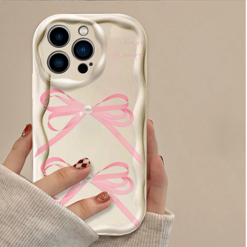 Black Bowknot Heart Phone Case For iPhone Shockproof Silicone Back Cover