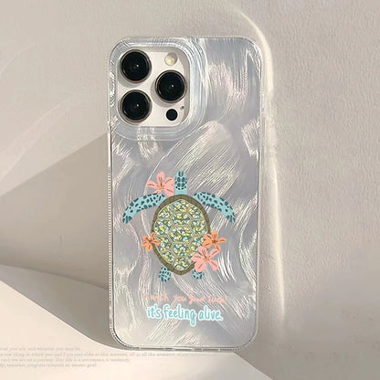 Laser Silver Black Cat iPhone Case With Feather-Texture Protection