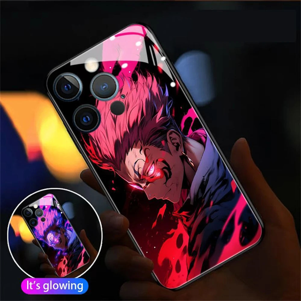 2026 Top Cool Anime Design LED Light Up Glass Phone Case