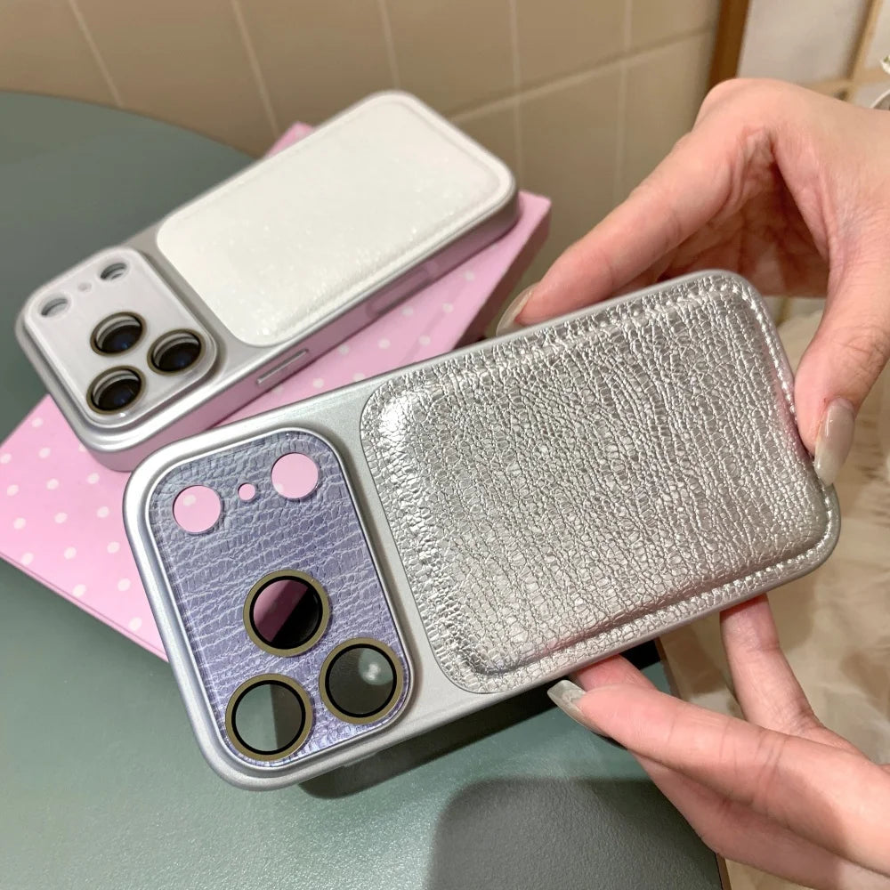 INS Minimalist Leather Phone Case For iPhone Lens Ripples Shockproof Acrylic Cover