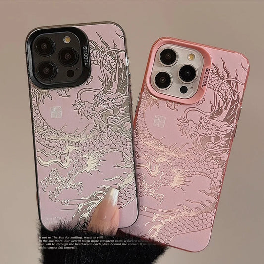Luxury Dragon Embossed Phone Case For iPhone Pink Purple Green Black White Shockproof Phone Cover